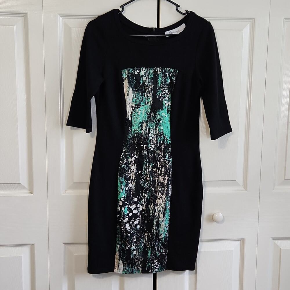Vintage Flair Walk Women's Black & Multi-colored Knee Length Dress Size SM‎
